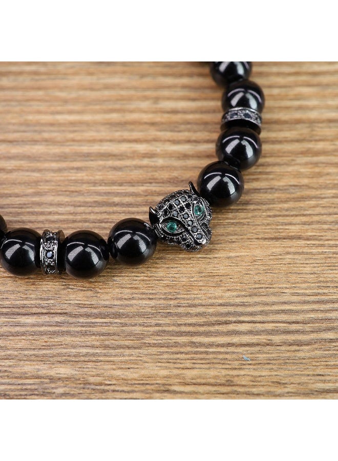 حِرَاس سوار مطرز بالعقيق الأسود مع عناصر النمر الأسود العصرية يجلب القوة والشجاعة، وهو مناسب كهدية للرجال والنساء. - Image 5